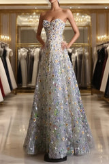 Pretty A Line Sweetheart Tulle Floral Long Evening Prom Dresses Evening Gowns