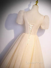 Pretty A Line V Neckline Short Sleeves Long Evening Party Dresses Evening Prom Dresses