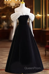 Pretty Ball Gown Off The Shoulder Black Velvet Evening Party Dresses Evening Prom Dresses With Flower