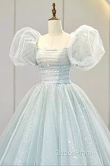 Pretty Ball Gown Square Neckline Short Sleeves Long Evening Party Dresses Evening Prom Dresses