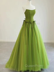 Pretty Ball Gown Strapless Bud Green Tulle Evening Prom Dresses Evening Dresses