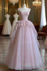 Pretty Ball Gown Strapless Pink Long Lace Evening Prom Dresses Formal Evening Dresses