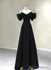Pretty Black A-line Long Party Dress, Black Floor Length Prom Dress Evening Dress