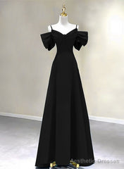 Pretty Black A-line Long Party Dress, Black Floor Length Prom Dress Evening Dress
