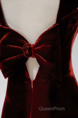Pretty Mermaid Burgundy Velvet Slit Evening Dresses Evening Prom Dresses
