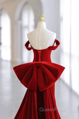 Pretty Mermaid Off The Shoulder Burgundy Satin Long Evening Dresses Evening Prom Dresses