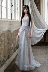 Pretty Mermaid Off The Shoulder Silver Sequin Evening Dresses Evening Prom Dresses