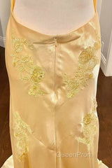 Pretty Mermaid Spaghetti Straps Yellow Backless Long Party Dresses Evening Prom Dresses