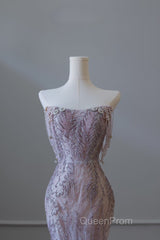 Pretty Mermaid Strapless Lilac Sequin Beads Long Evening Prom Dresses Formal Evening Dresses