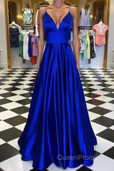 Pretty Royal Blue A-line Spaghetti Straps Evening Prom Dresses, Evening Dresses