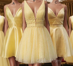 Princess A-line Short Yellow Homecoming Dresses,Cocktail Dresses Classy Elegant