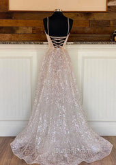 Princess A-line Sweetheart Sleeveless Sweep Train Metallic Yarn Evening Prom Dresses