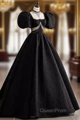 Princess Ball Gown Black Lace Long Evening Prom Dresses