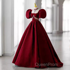 Princess Ball Gown Red Lace Long Evening Prom Dresses