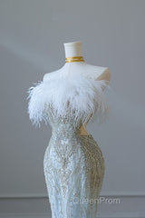 Princess Mermaid Strapless Neckline Long Sequin Light Sky Blue Long Wedding Dresses Brides Dresses