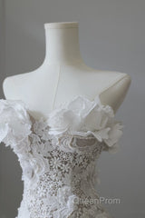 Princess Mermaid Strapless White Lace Long Wedding Dresses Brides Dresses