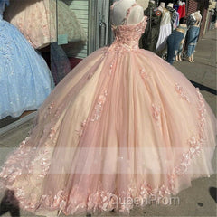 Princess Pink Quinceanera Dresses Lace Appliques Sweet 15 Party Evening Prom Ball Gown