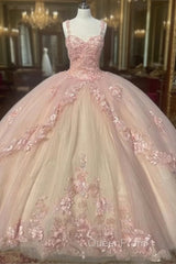 Princess Pink Quinceanera Dresses Lace Appliques Sweet 15 Party Evening Prom Ball Gown