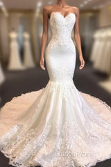 Princess White Sweetheart Mermaid Court Train Wedding Dresses