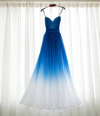 Spaghetti Strap Royal Blue Ombre Long Chiffon Royal Blue Ombre A Line Sweetheart Evening Prom Dresses