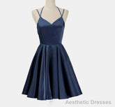 Lovely Short Straps Halter Navy Blue Summer Women in Stock Homecoming Dresses