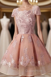 Cap Sleeves Junior Pretty Appliques Short Sweet 16 Evening Prom Dresses