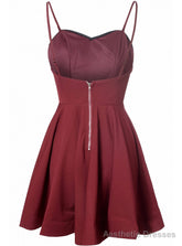 Simple A Line Spaghetti Straps Satin Burgundy Short Prom Dresses