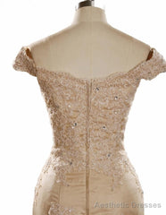 champagne prom dresses lace elegant appliques tulle mermaid evening dresses v neck celebrity party dresses