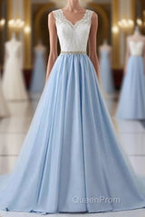 Sky Blue Long Elegant For Teens Beauttiful Evening Prom Dresses