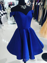 A Line Off The Shoulder V Neck Royal Blue Short Knee Length Taffeta Dc07 Prom Dresses