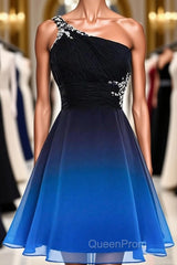 A Line Ombre Blue And Black One Shoulder Short Dc289 Evening Prom Dresses