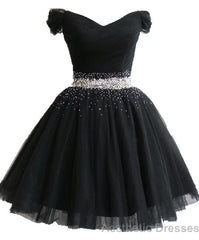 Cute Black Short Tulle Sweetheart Black D ress Prom Dresses