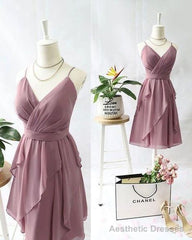 Short V Neck Homecoming Dress With Ruffles