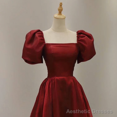 Prom Dresses, Vintage Evening Gown Womens Short Sleeve With Square Collar Ankle Length Formal Plain