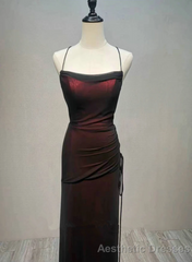 Black And Red Long Formal Dress, Black Straps Prom Dress Party Dress