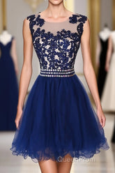 Navy Blue Lace Short With Waist Beadings Royal Blue Custom Made Mini Length Women Skirt Evening Prom Dresses