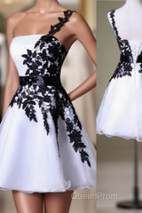 Hot Sales Vintage Black Lace White Organza Short One Shoulder Belt Custom Made Hd021 Evening Prom Dresses