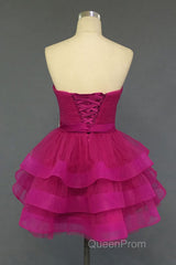Hot Pink Organza Sweetheart Neckline Short Beadings Belt Tiered Rose Red Layers Evening Prom Dresses
