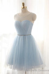 Simple Light Blue Short Tulle Elegant Charming Homecoming Dresses