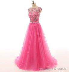 Pink Prom Dresses, Pink Evening Gowns Simple Formal Dresses, Prom Dresses, Teens Fashion Evening Gown Beadings Evening Dress, Pink Party Dress, Prom Gowns