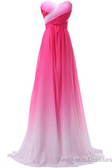 Pink Sweetheart Long Gradient Chiffon Elegant Prom Dresses