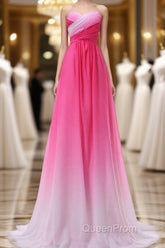 Pretty Pink Sweetheart Long Gradient Chiffon Elegant Evening Prom Dresses