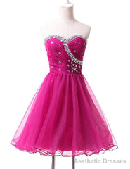 Hot Pink Cute Tulle Short Homecoming Dresses