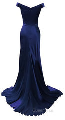 red mermaid off shoulder navy blue Evening Prom Dresses mermaid satin backless charming formal evening gowns 2024 party Dresses