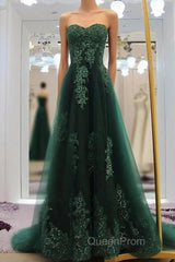 Sweetheart Long Lace Green Sweep Train Lace Up Evening Prom Dresses