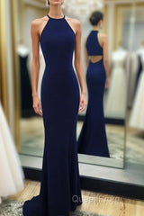 Navy Blue Simple Long Woman Chiffon Evening Prom Dresses