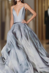 Spaghetti Straps V Neck Long Senior Women Evening Prom Dresses