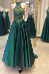 Green Halter Beading Lace A Line For Teens Elegant Backless Fashion 2024 Women Evening Prom Dresses