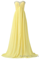 Sweetheart Long Yellow Chiffon Beaded Pregnant High Low For Teens Simple Bridesmaid Dresses