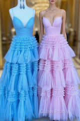 Evening Prom Dresses With Tiered Ruffle Skirt And Ruched Bodice, Wedding Dresses